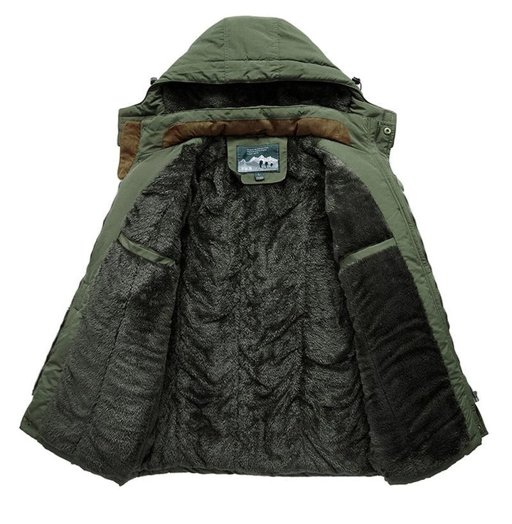 Casaco masculino quente de inverno, design robusto, com proteção impermeável e estilo versátil para o conforto diário.