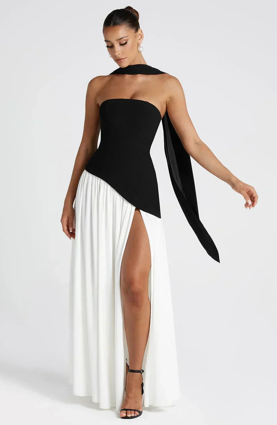 Vestido elegante sem alças, estilo maxi, para verão e festa, moda feminina.