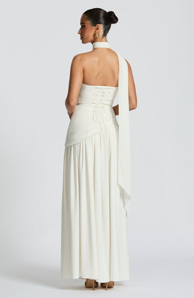 Vestido feminino maxi para casamento, sem alças, com fenda, moda elegante.
