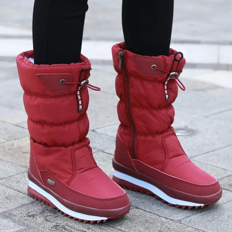 Botas de neve femininas, cano médio, impermeáveis. Desfrute do inverno com este calçado quente, confortável e antiderrapante.