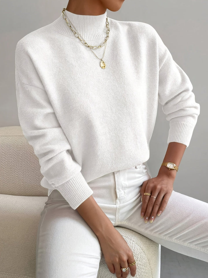 Sweater feminino gola alta Yvonne, malha aconchegante, estilo elegante para o inverno.