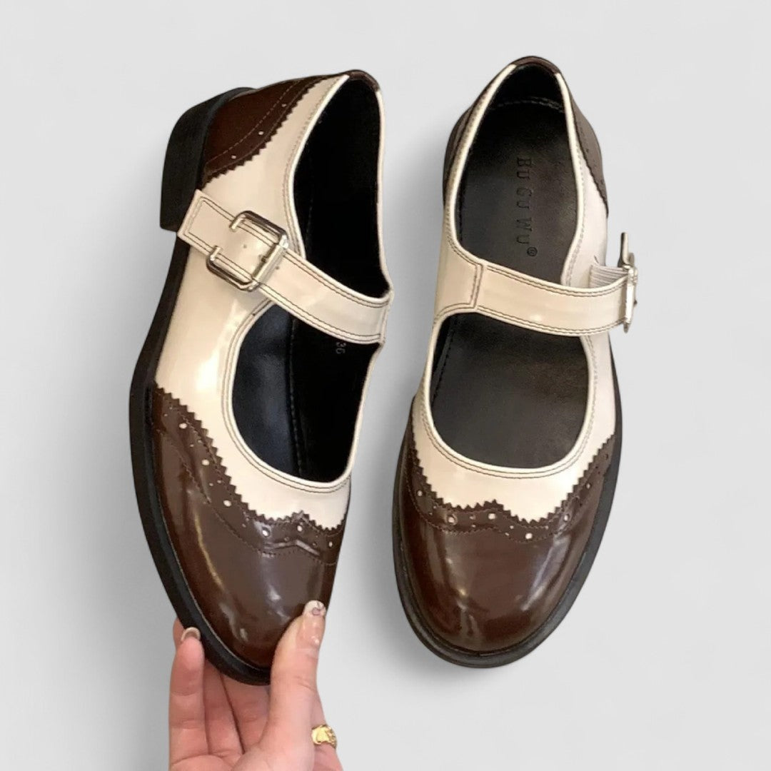 Sapatos de mulher Mary Jane, conforto e elegância, estilo Oxford clássico, com fivela.