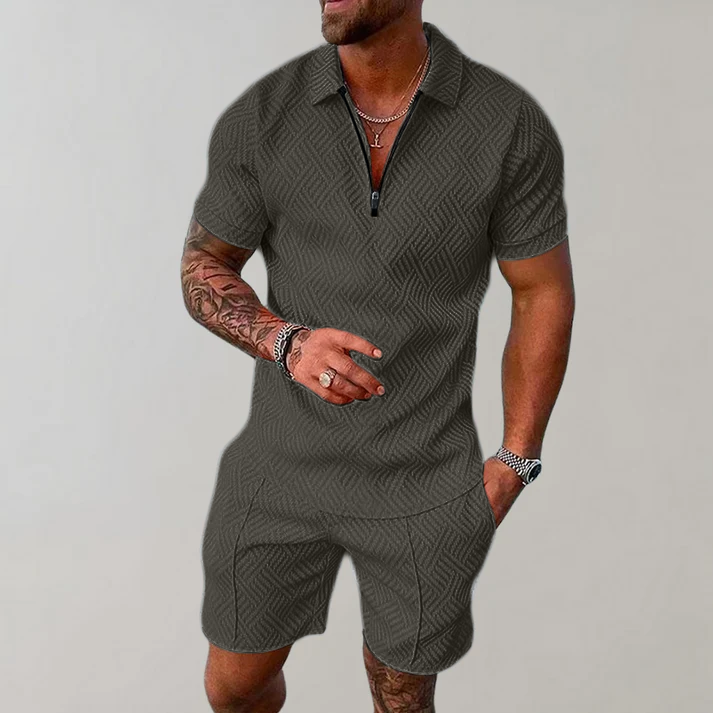 Conjunto shorts masculino slim fit manga curta, perfeito para verão, casual chic e conforto moderno.