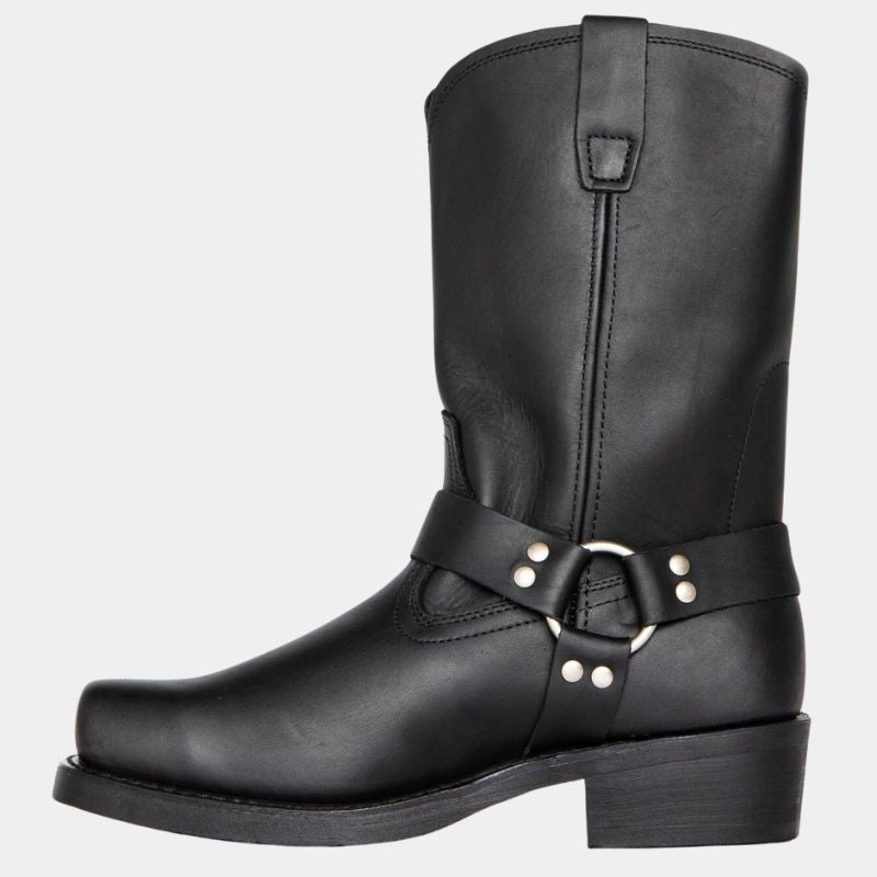 Moda: Botas cowboy de mulher com cano alto. Estilo biker-western, ideais para um visual feminino e moderno.