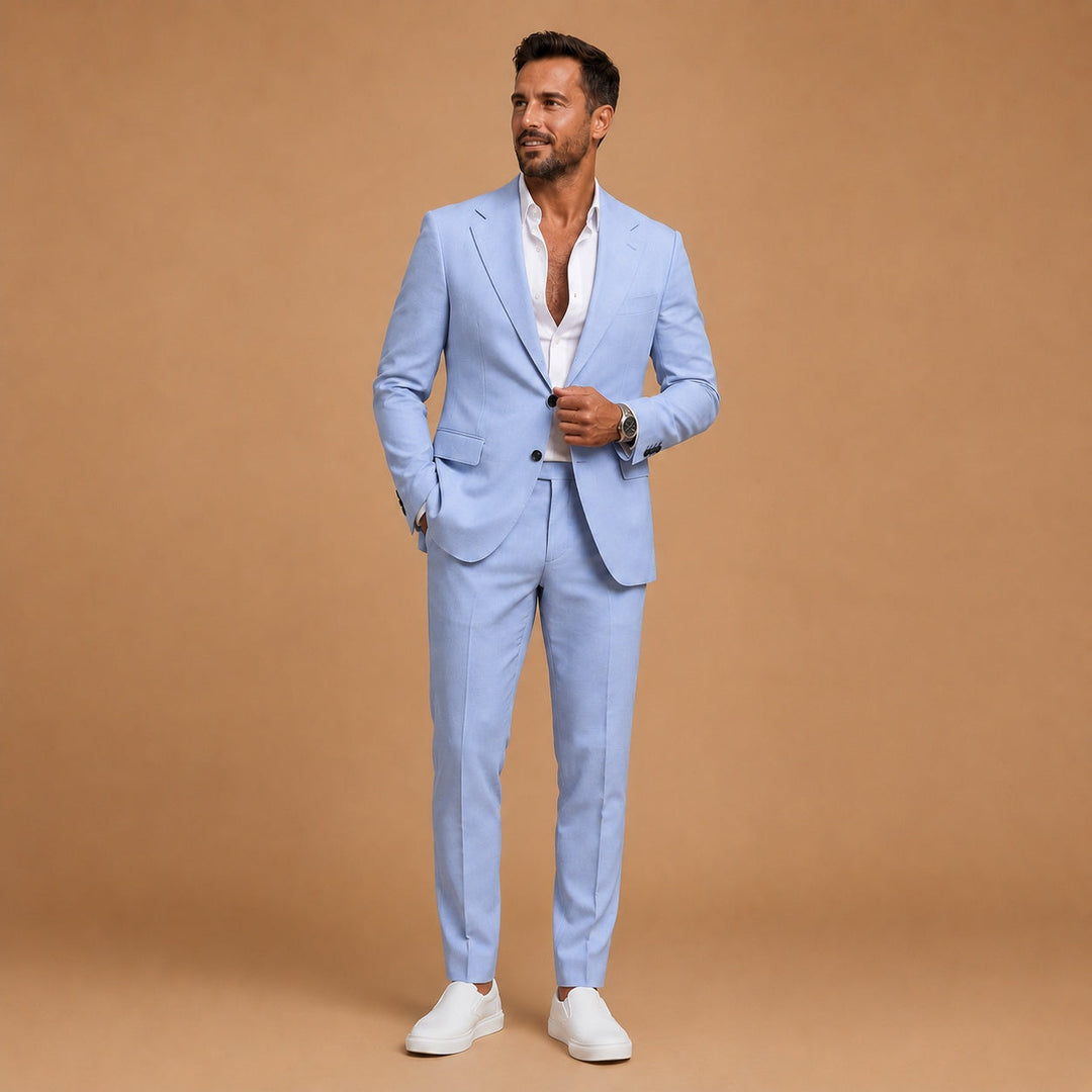 Fato masculino slim fit versátil, duas peças. Lapela clássica, perfeito para negócios, casamentos e galas.