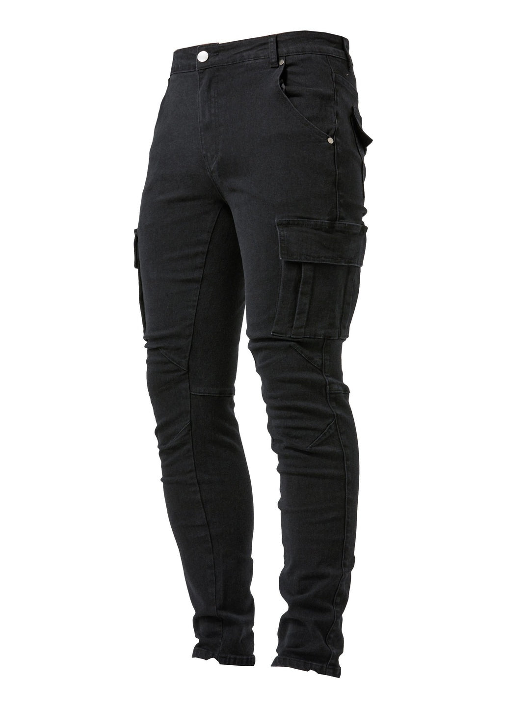 Jeans cargo masculino slim fit com design prático e vários bolsos funcionais para o dia a dia e conforto.