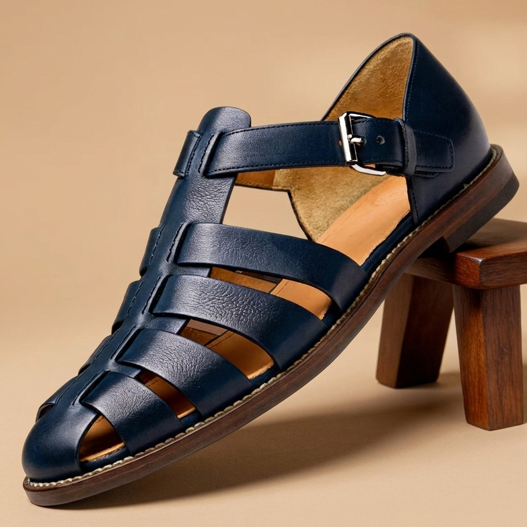 Sandálias masculinas de couro para conforto diário. Estilo pescador com tiras, ideal para verão casual elegante.