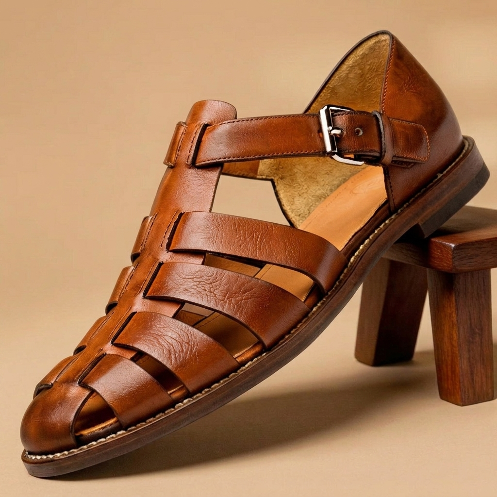 Sandálias de pescador de couro com fivela ajustável para homem. Conforto e estilo para o verão masculino.