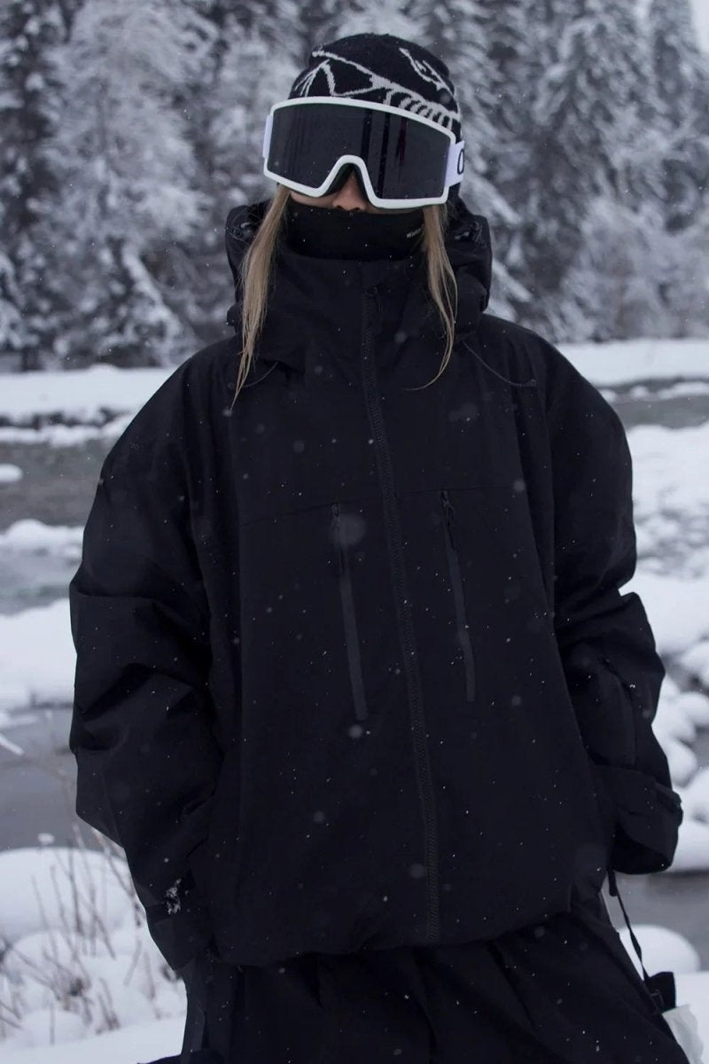 Casaco de neve feminino impermeável com capuz para inverno, ideal para desportos de montanha e ski.