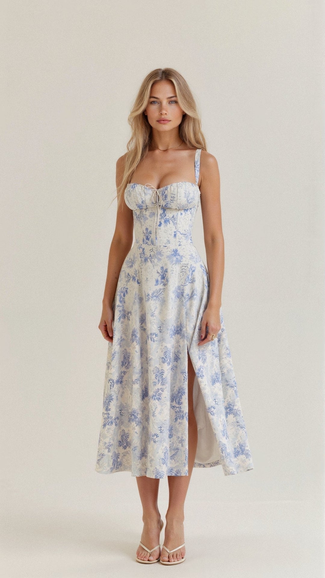 Vestido de verão feminino, cintura ajustável, ideal para um look casual com toque de fenda.