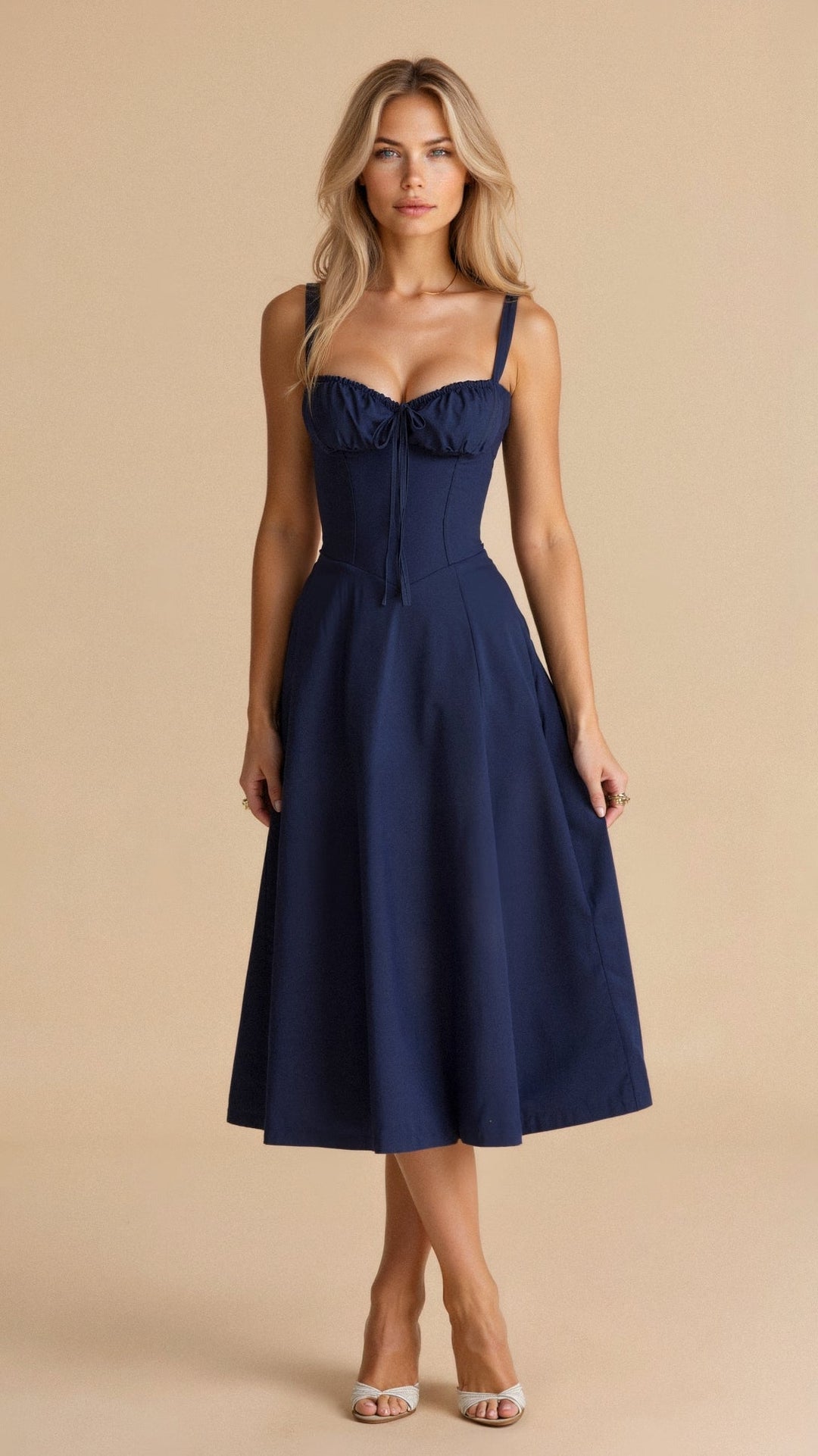 Vestido feminino elegante para verão, com cintura ajustável e design confortável e versátil.