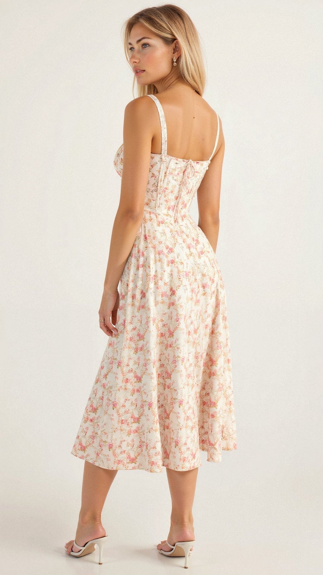 Vestido de verão feminino, cintura ajustável, rodado, fenda, perfeito para moda casual e charme.