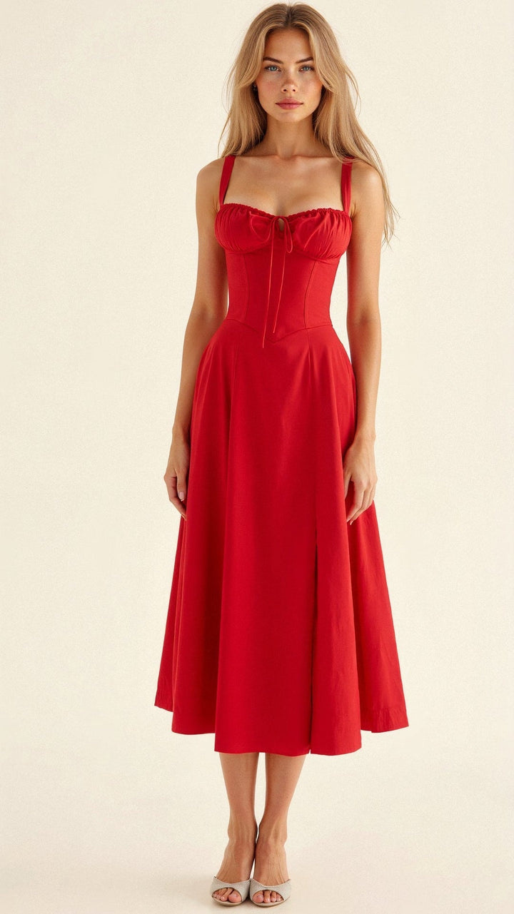 Vestido casual feminino de verão, com fenda, cintura ajustável para caimento perfeito e leveza.