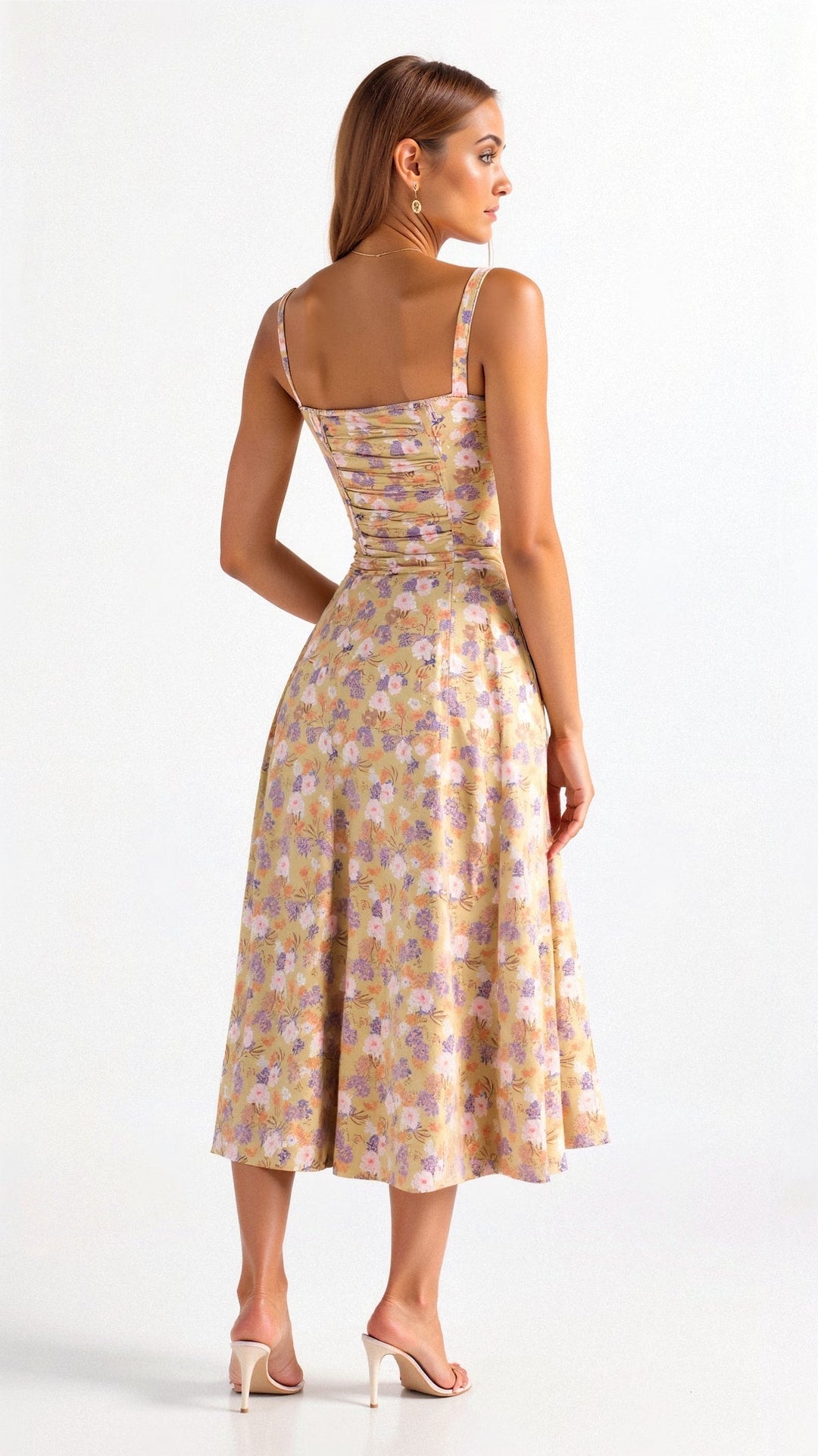 Vestido casual rodado para o verão, com fenda e ajuste na cintura, ideal para moda TikTok.