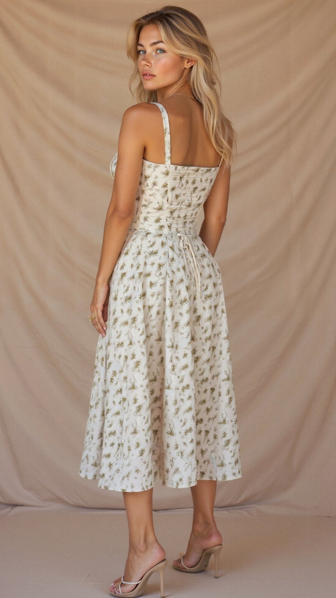 Vestido feminino rodado para o verão, cintura ajustável, ideal para looks casuais e frescos.