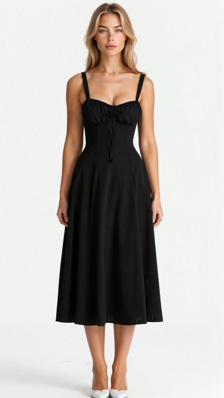 Vestido de verão com ajuste na cintura, feminino, confortável e elegante, tendência atual.