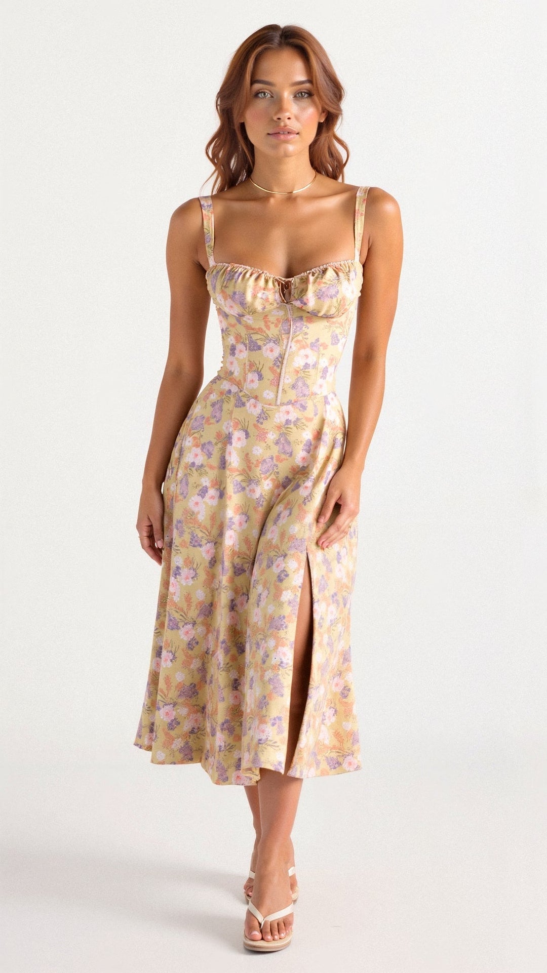 Vestido feminino de verão com cintura ajustável, elegante e confortável para o dia a dia.