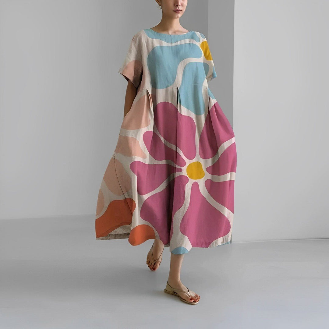 Vestido feminino maxi boho floral para primavera/verão. Estampado, elegante e confortável, ideal para o dia a dia.