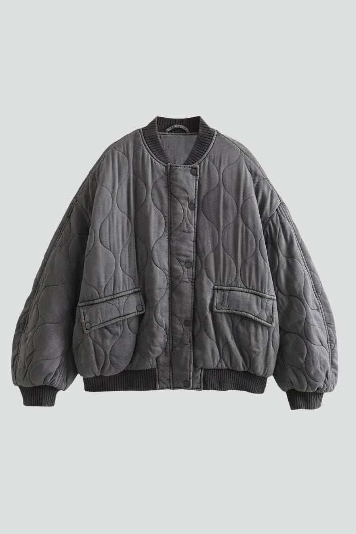 Casaco bomber feminino oversize acolchoado matelassado. Perfeito para outono/primavera e estilo casual confortável.