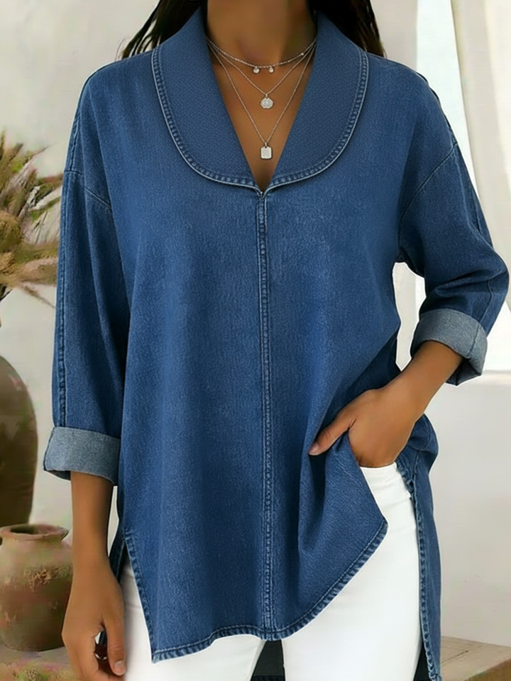 Blusa feminina estilo vintage com colarinho de chal, peça elegante para moda retro e dia a dia.