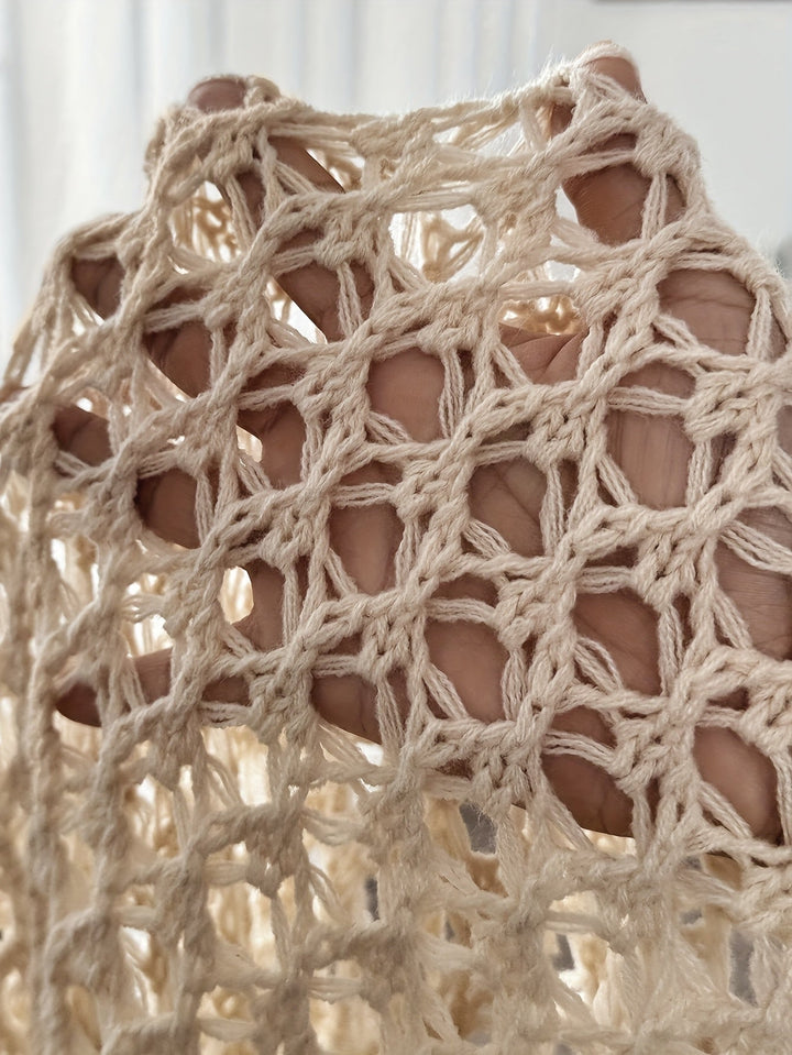 Cardigan de crochet confortável e leve, para mulher, manga morcego, frente aberta, estilo boho chic de verão.
