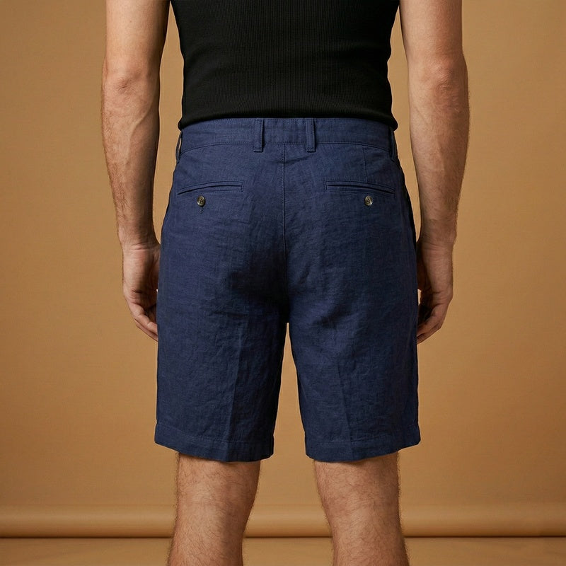 Calções de linho masculino para verão, estilo casual e elegante, ideal para conforto na praia. Roupa masculina.