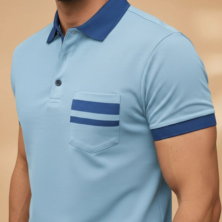 Polo masculina para o verão, manga curta, gola contrastante. Conforto e estilo elegante.