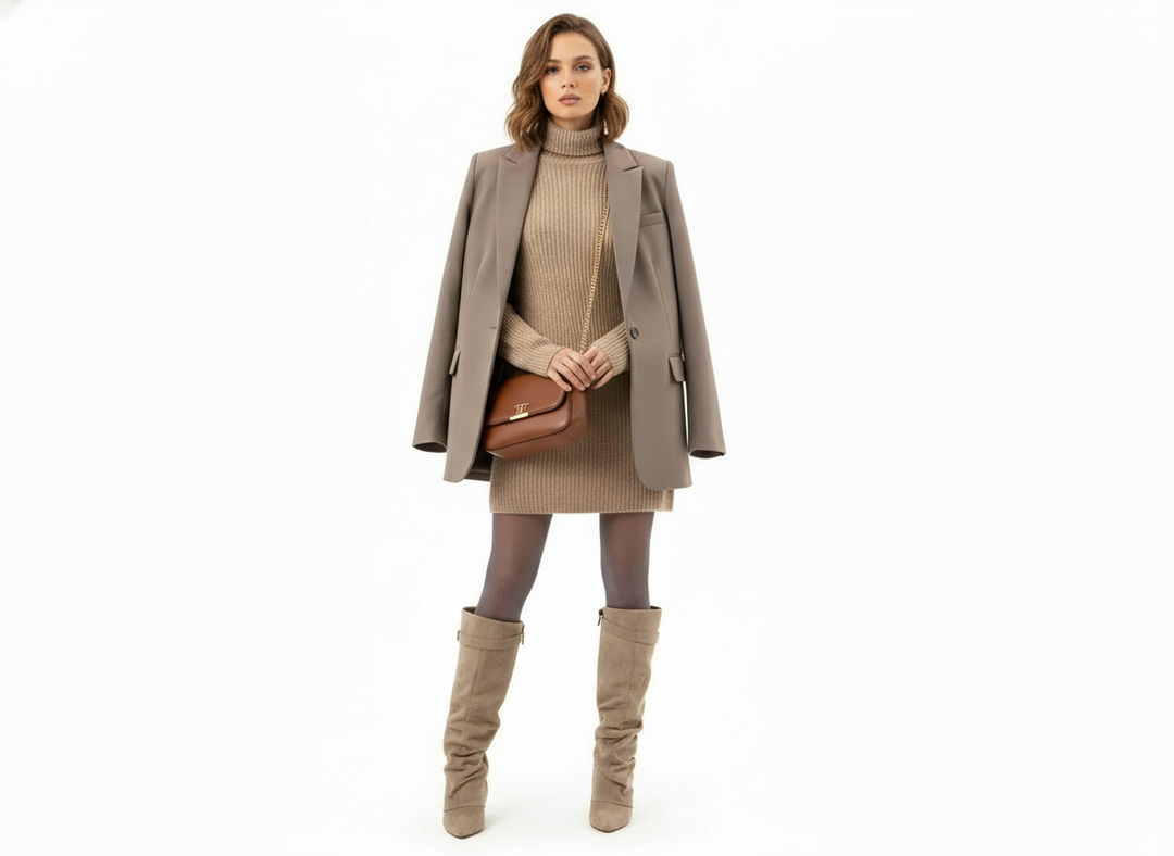 Botas de inverno femininas, modelo slouch, bico pontiagudo, salto baixo, elegantes.