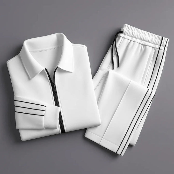 Conjunto desportivo preto masculino, calças e casaco. Ideal para atividades esportivas e casual.