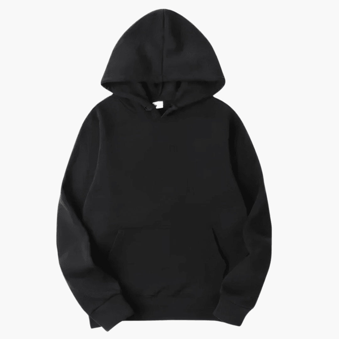 Hoodie masculino cinzento com capuz ajustável e bolso canguru. Perfeito para conforto e estilo casual.