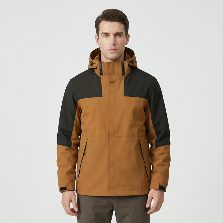 Capa de chuva masculina preta, impermeável e com capuz, excelente para dias chuvosos e uso diário.