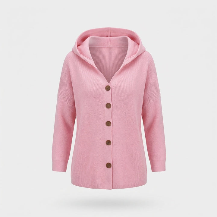 Cardigã feminino aconchegante com capuz e manga comprida, ideal para o inverno.