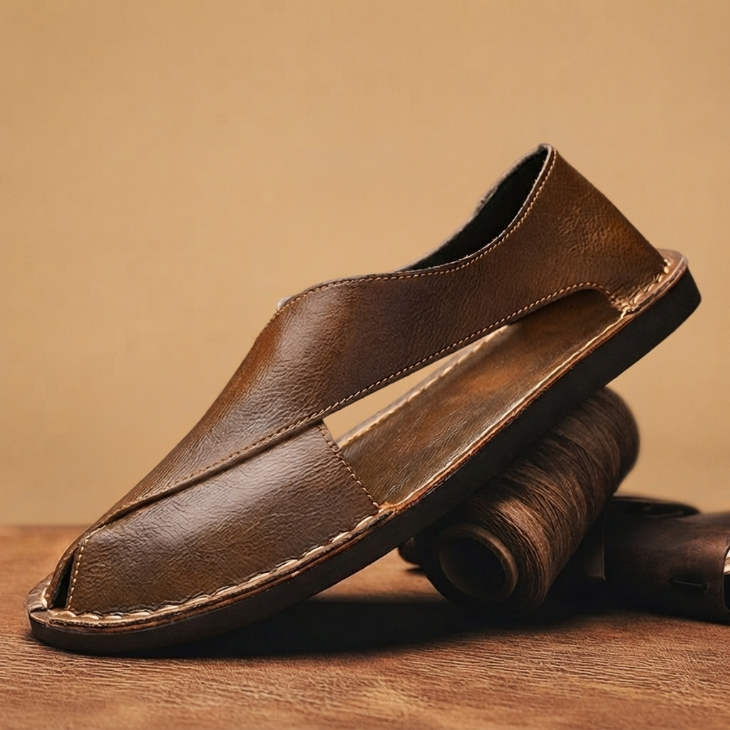 Sandálias de couro masculinas slip-on Vasco, conforto casual, ideal para o verão e estilo.