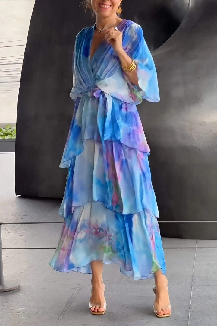 Vestido maxi azul feminino, longo e estiloso, ideal para o verão. Conforto e elegância para festas, praia ou uso casual.