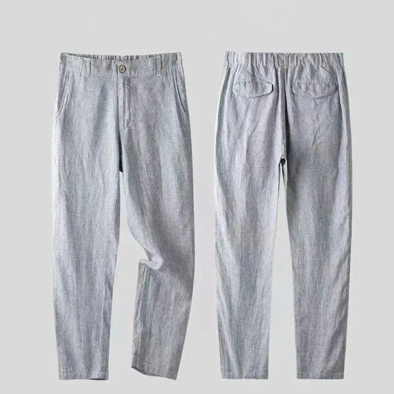 Terno masculino de linho para verão, altamente respirável e leve. Conforto em dias quentes.