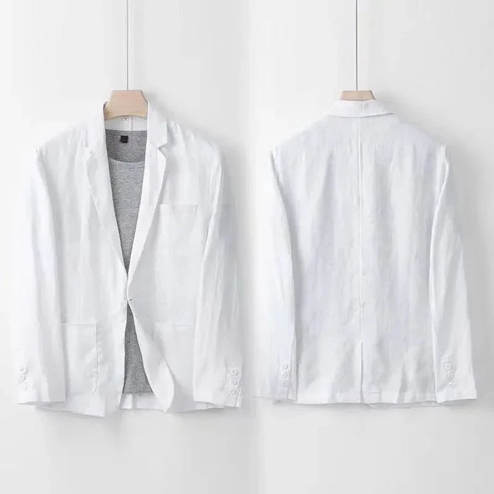 Traje masculino de linho elegante para primavera/verão. Estilo moderno, perfeito para moda casual.