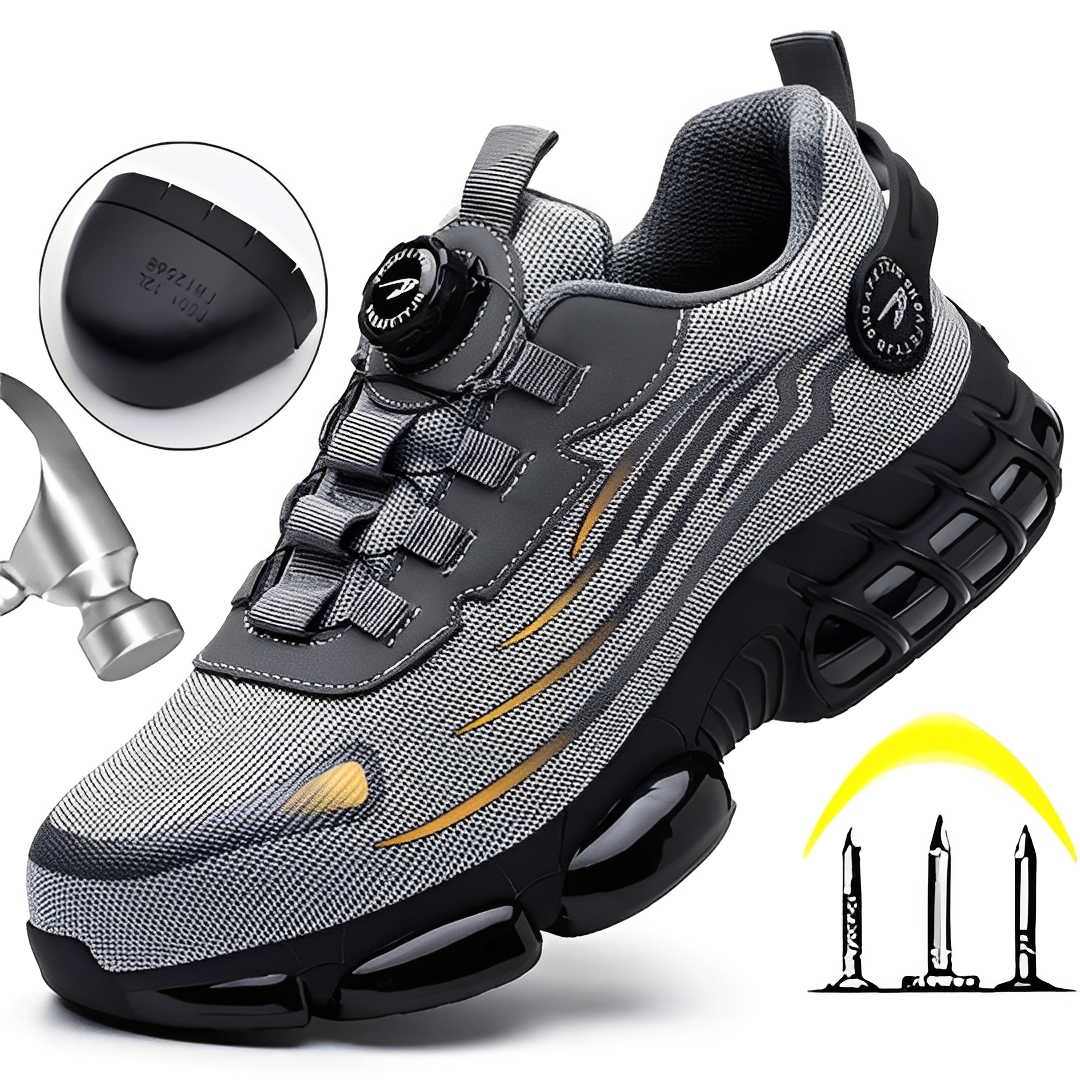 Sapatos de segurança masculinos leves e confortáveis. Calçado robusto para trabalho e dia a dia, com proteção antiderrapante.