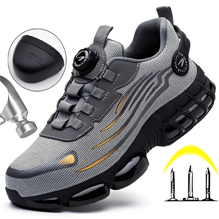 Sapatos de segurança masculinos leves e confortáveis. Calçado robusto para trabalho e dia a dia, com proteção antiderrapante.
