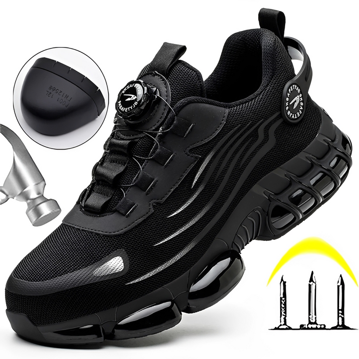 Sapatos masculinos de segurança com design moderno, leves e antiderrapantes. Perfeitos para trabalho e uso casual, garantindo conforto.