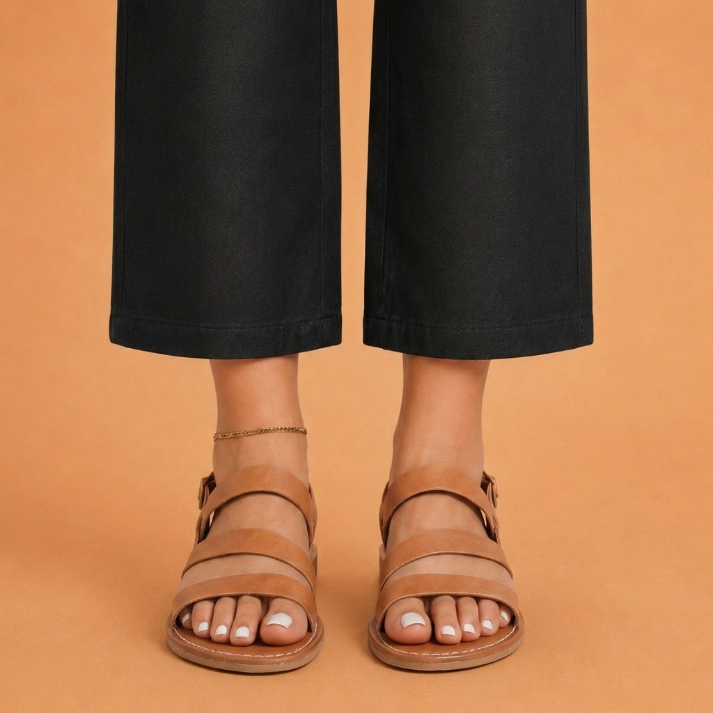 Sandálias de mulher rasas, tiras cruzadas ajustáveis, conforto e estilo para o verão.
