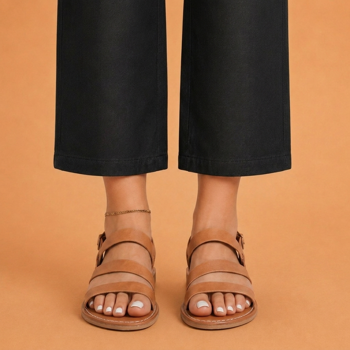 Sandálias de mulher rasas, tiras cruzadas ajustáveis, conforto e estilo para o verão.
