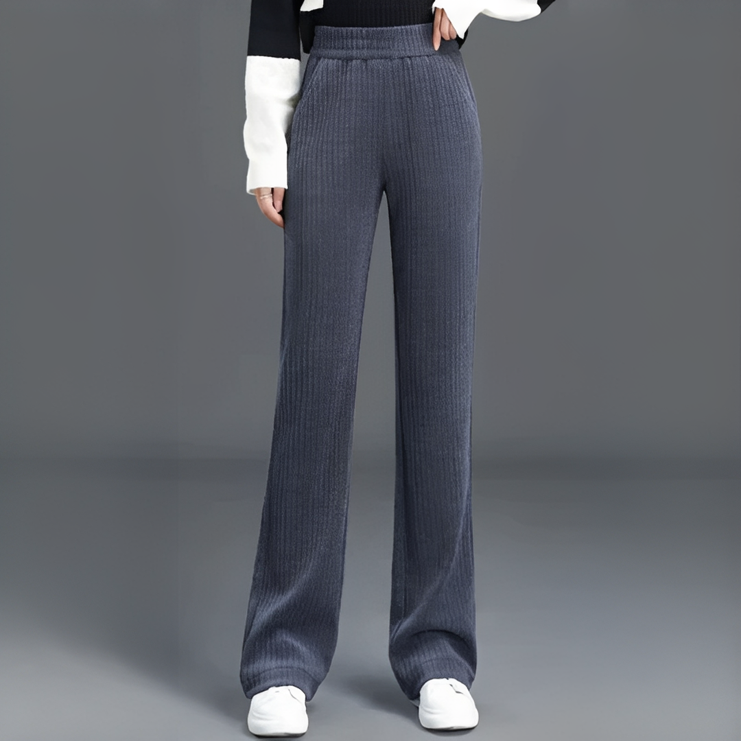 Calça feminina Simona cinza de conforto, ideal para look casual chic ou roupa de trabalho moderna, moda versátil.