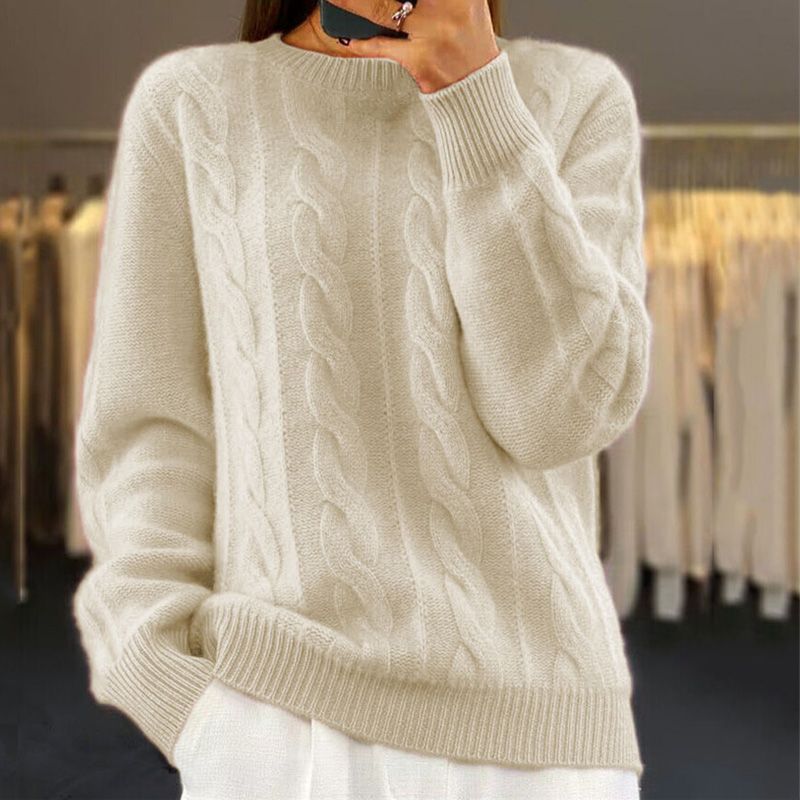 Suéter feminino aconchegante para outono/inverno, combinando conforto, estilo e moda atual.