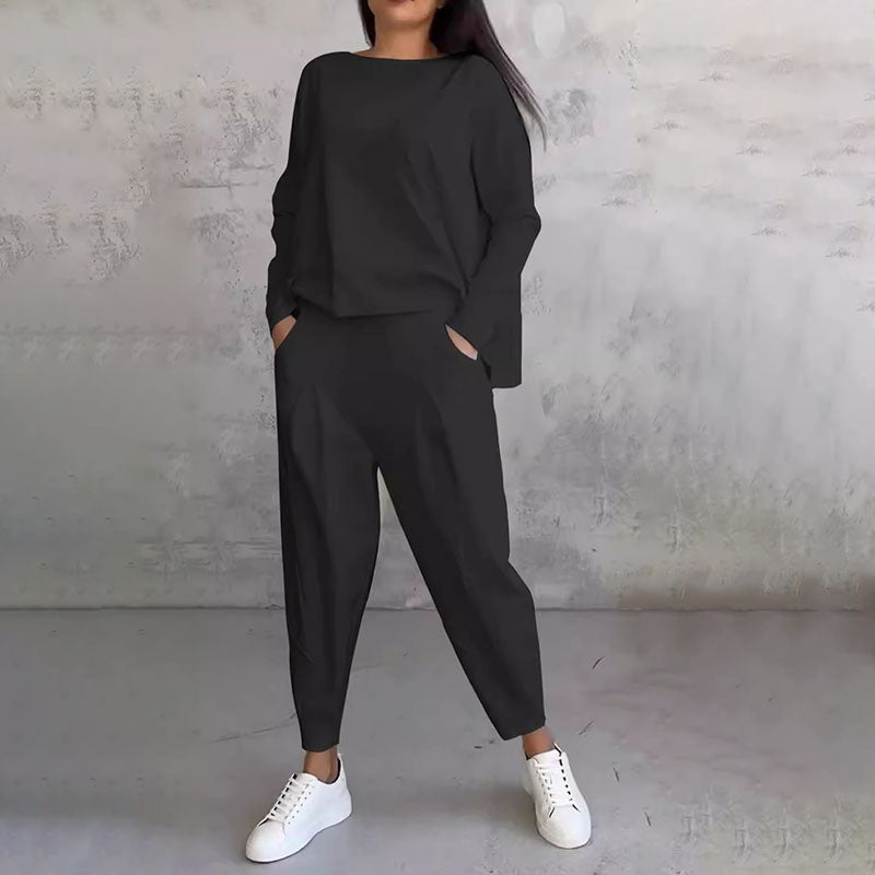 Moda casual ROSE: conjunto feminino de duas peças, blusa e calça elegantes. Perfeito para estilo minimalista.
