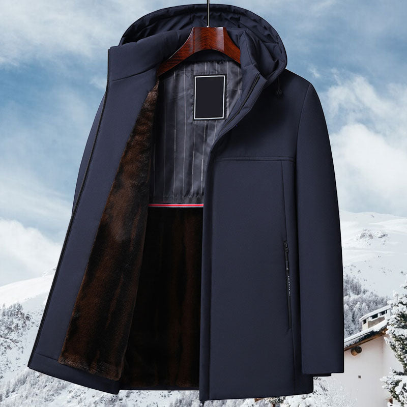 Casaco masculino Limbert preto com capuz, ideal para inverno, oferece conforto e proteção contra o frio.