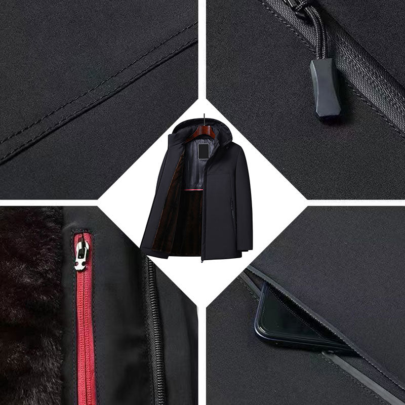 Jaqueta masculina Limbert com capuz e bolsos laterais, perfeita para roupa casual e proteção em dias frios.
