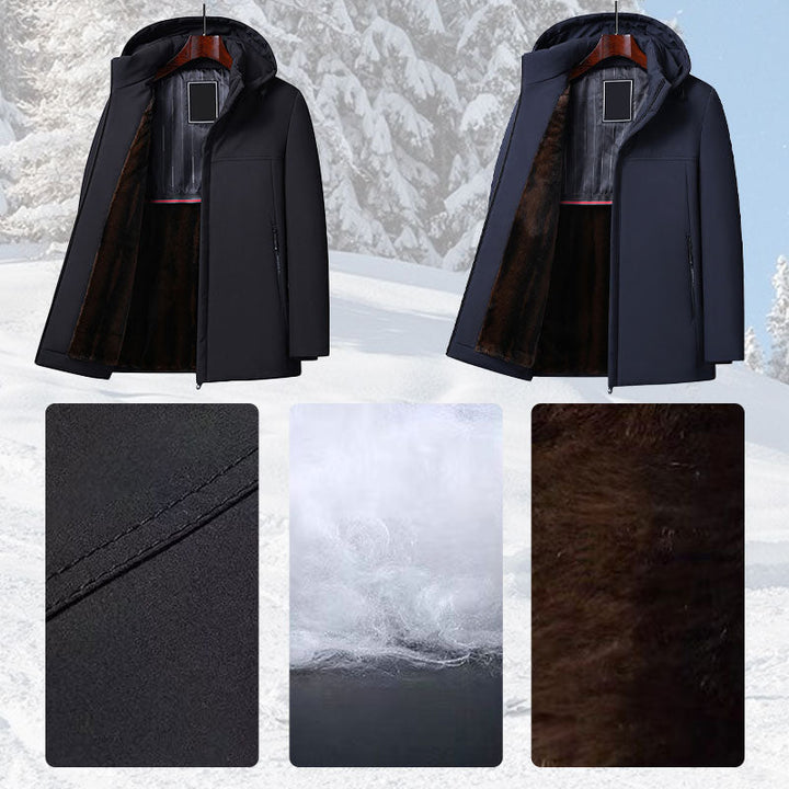 Casaco masculino Limbert com capuz ajustável e design moderno, vestuário exterior ideal para proteção no inverno.