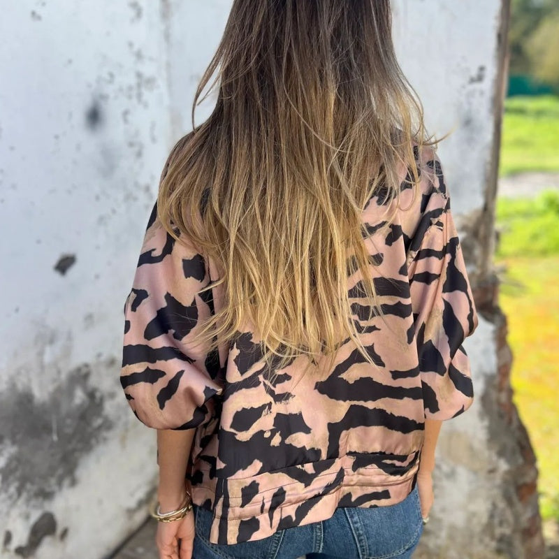 Casaco leve bomber feminino, estampa zebra, tendência casual da primavera.