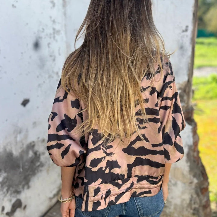Casaco leve bomber feminino, estampa zebra, tendência casual da primavera.