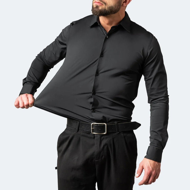 Moda masculina: camisa casual sem rugas, elástica e versátil para trabalho ou lazer, mantendo elegância.